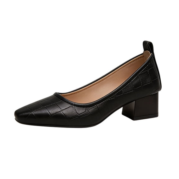 CHICVOMEY Women's Crocodile Embossed Square Toe Pumps Comfortable Mid Chunky Block Heel Slip On Dress Shoes Elegant Casual Office Business Formal Party Daily Wear Ladies Heeled Shoes