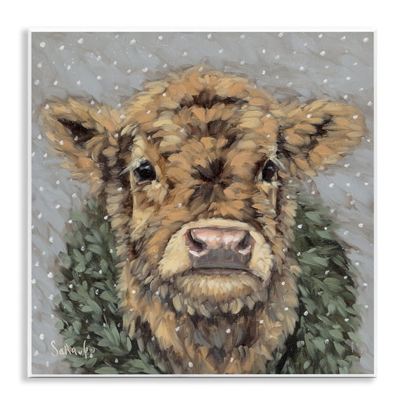 Stupell Industries Snowy Cattle & Wreath Animals & Insects Painting Unframed Art Print Wall Art, 12 x 12