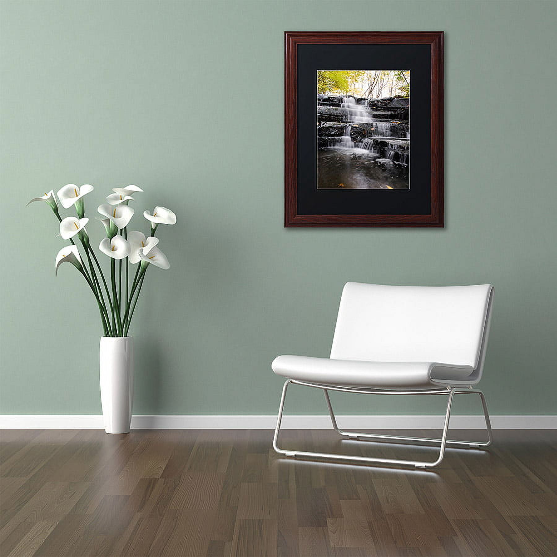 Trademark Fine Art "Waterfall at Lake View" Canvas Art by Kurt Shaffer, Black Matte, Wood Frame