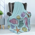 thumbnail image 4 of Nautical Soft Flannel Fleece Throw Blanket, Underwater World Nursery Theme Seashell Seahorse Starfish and Fish Pattern, Cozy Plush for Indoor and Outdoor Use, 50" x 70", Multicolor, by Ambesonne, 4 of 5