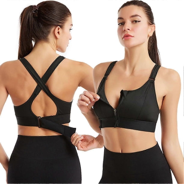 Women's Zip Front Sports Yoga Bra Comfortable Racerback Bra Workout Crop Tops For Gym Yoga Running Fitness