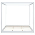 thumbnail image 3 of Bellemave King Size 4 Corners Post Canopy Floor Bed, Wood Low Profile Canopy Platform Bed with Wooden Slats Support, No Box Spring Needed（White）, 3 of 8