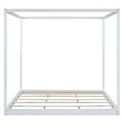 King Size Canopy Platform Bed with Support Legs,White