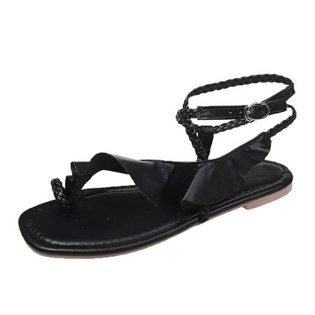

Women Summer Solid Open Toes Casual Buckle Strap Flat Sandals Shoes