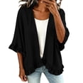 thumbnail image 3 of Denim Jackets for Women, Elbow-Length Sleeve Outerwear with Flared Sleeves & Open Front Design, Commuting Street Casual Wear | VerBelle,Black L, 3 of 9