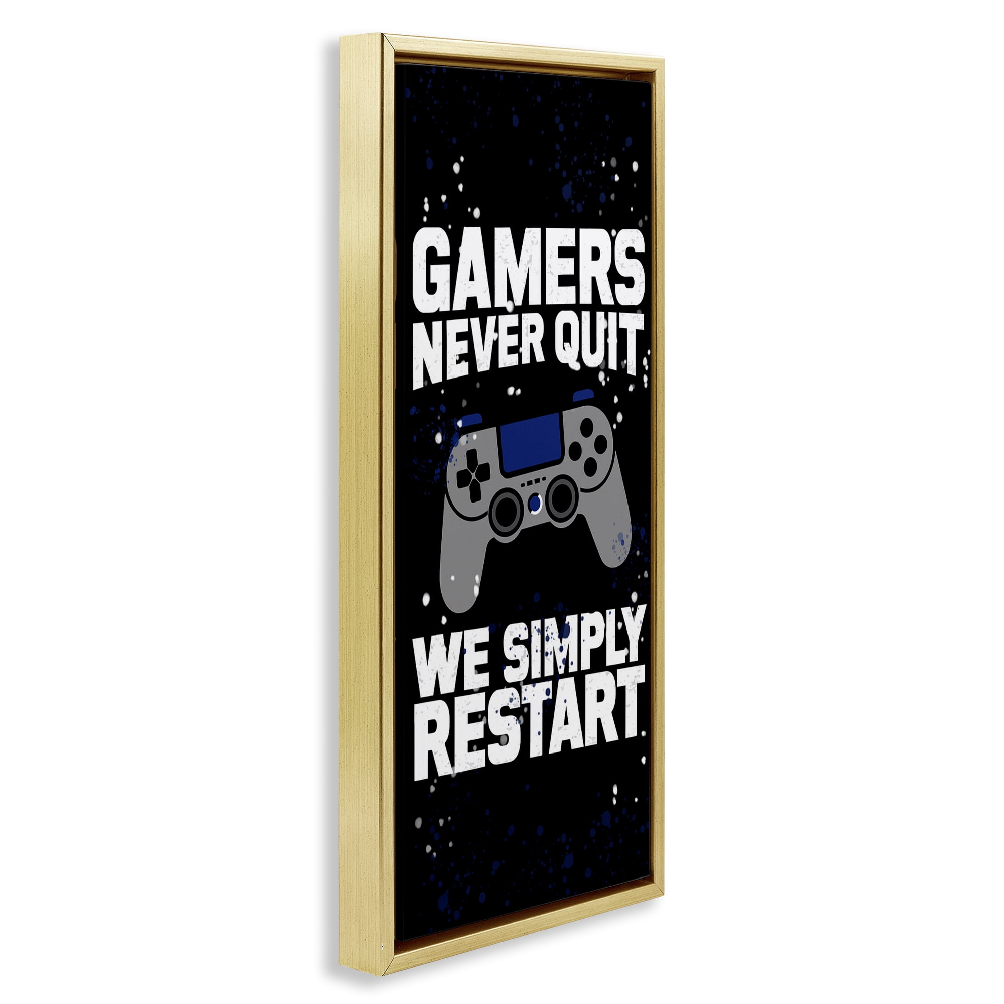 Stupell Industries Never Quit Simply Restart Gold Framed Floater Canvas Wall Art, design by Kim Allen