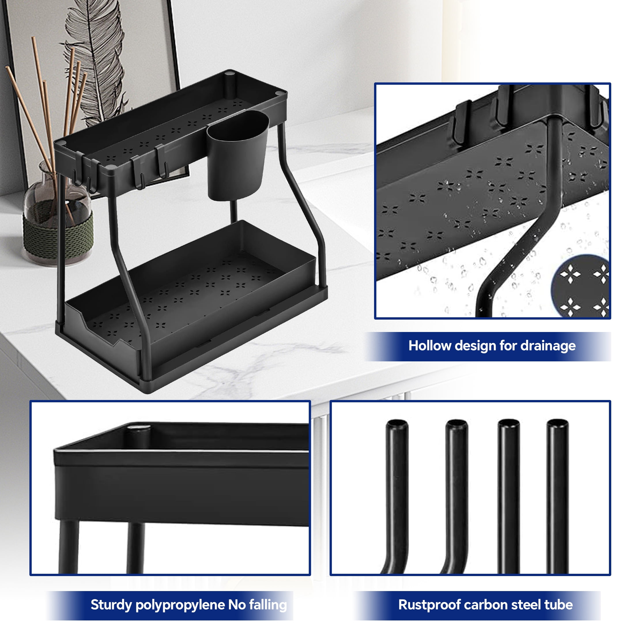 HIOHA 2-Pack 2-Tier Under Sink Pull-Out Cabinet Organizer for Kitchen and Bathroom, L-Shaped Narrow Space Shelves
