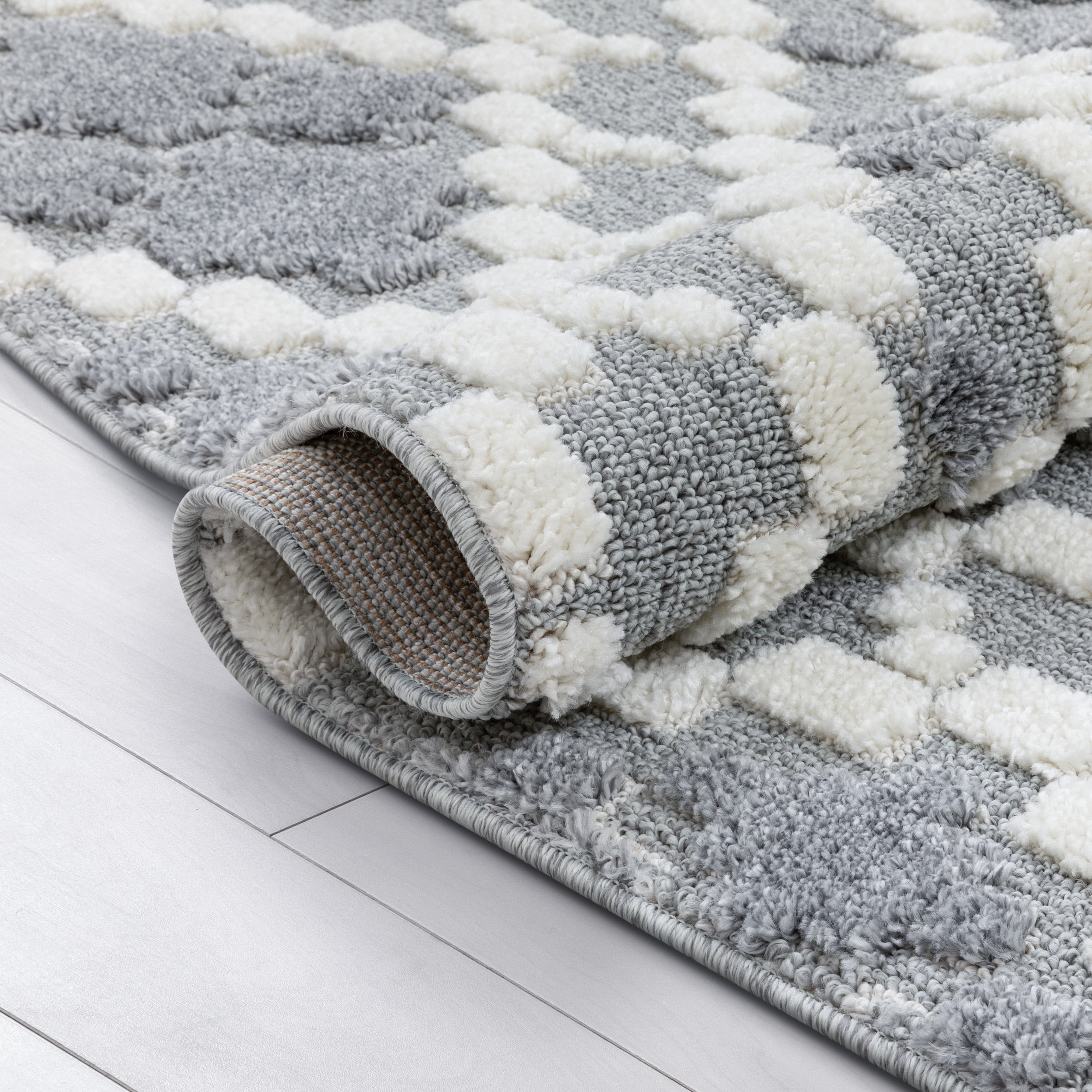 Well Woven Salem Melanie Contemporary Medallion Diamond Pattern Grey Cream High-Low Textured 7'10" x 9'10" Area Rug