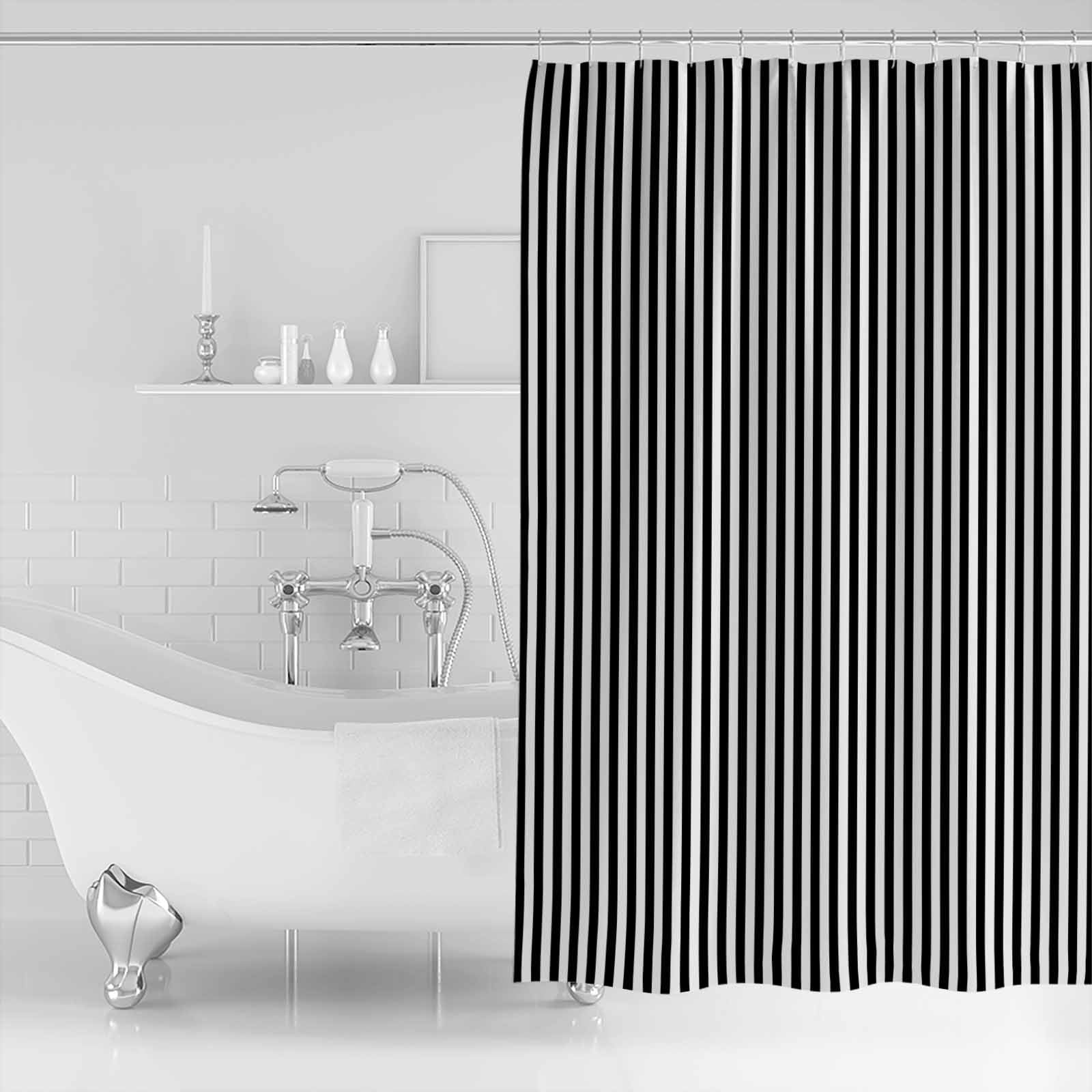 72x78 Inch Shower Curtain Black White Stripe Bathroom Decor Waterproof Fabric Bathtub Bath Curtains Decorative Modern Minimalist Geometric Striped Extra Long Shower Curtain Set with Hooks