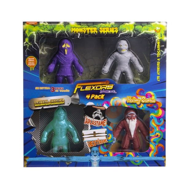 Figuras de acción moldeables y estirables, Set de 4, Flexors Monsters Hairy y Metal Series, para niños, 15 cm de altura. Marca Ruz.