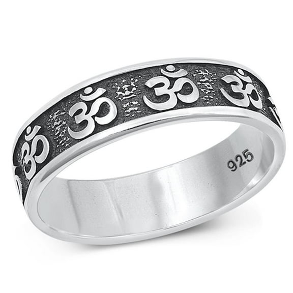 Unique Om Ring .925 Oxidized High Polished Sterling Silver Band Jewelry Female Male Unisex Size 10