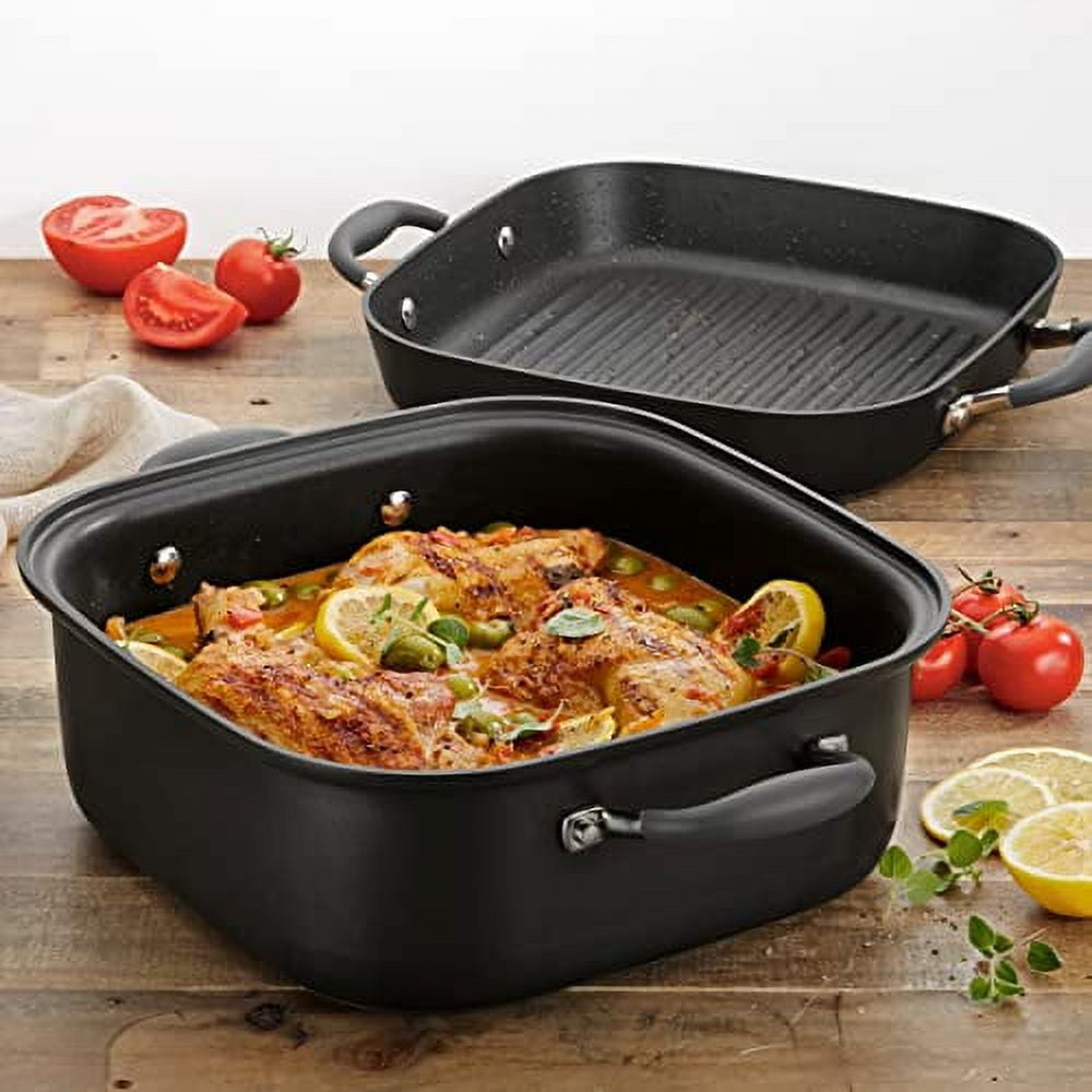 Anolon Advanced Non-stick 2-in-1 Deep Square Grill Pan and Square Roaster, 11-Inch, Graphite