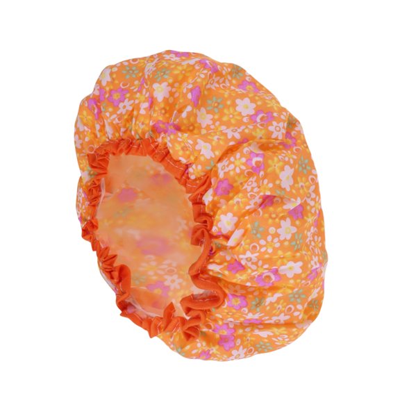 Unique Bargains 1 Pc Ditsy Floral Double Layer Shower Cap for Bathroom Yellow PE Polyester