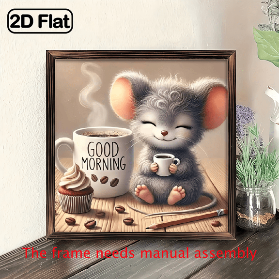 8-inch 2D flat "Good Morning" wooden frame painting, easy to install, can be used as decorative signs and plaques for various wall scenarios, making it an ideal gift for festivals.