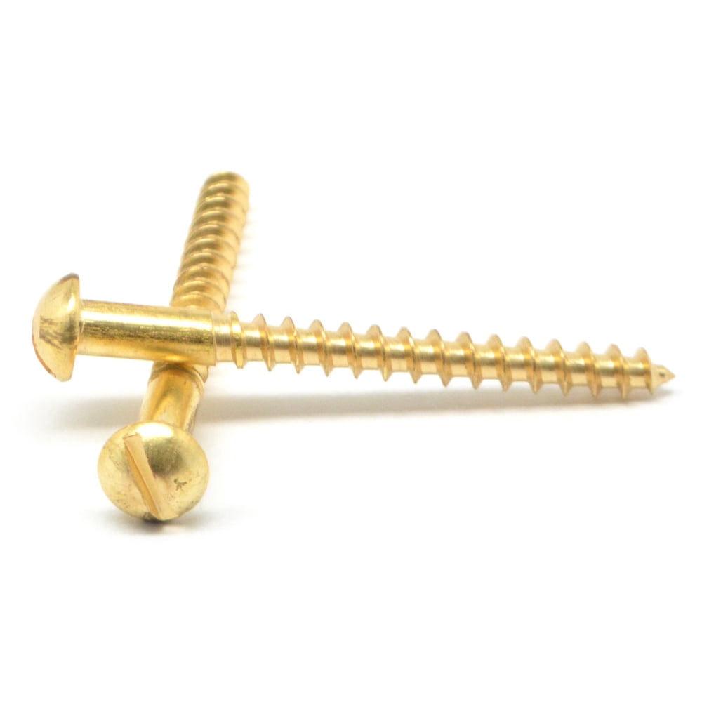 10 X 1 3 4 Wood Screw Slotted Round Head Brass Pk 50