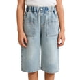 thumbnail image 3 of XXWXYD Girls Denim Shorts Vintag𝖾 Wide Leg High Elastic Waist Distressed 𝖡ermuda Jorts Summer Shorts Pockets Trendy Cute Y2𝖪 Aesthetic, 3 of 9