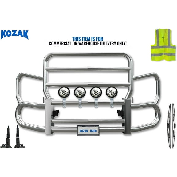 Steel Grille Deer Moose Bumper Guard Herd Series 300 w/Brackets & 4X 6 Round LED Headlights Compatible with Volvo VNL VNR New 2025