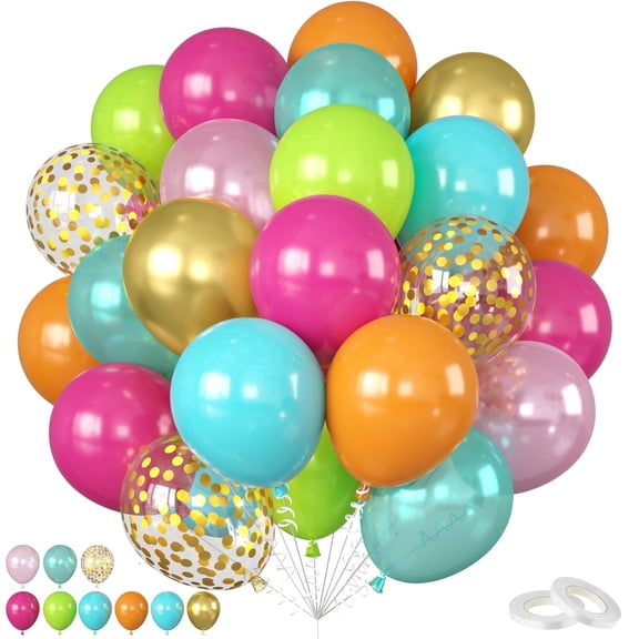 50Pcs 12 Inch Hot Pink Teal Blue Orange Pearl Pink Metallic Gold Balloon for Birthday Party Decorations
