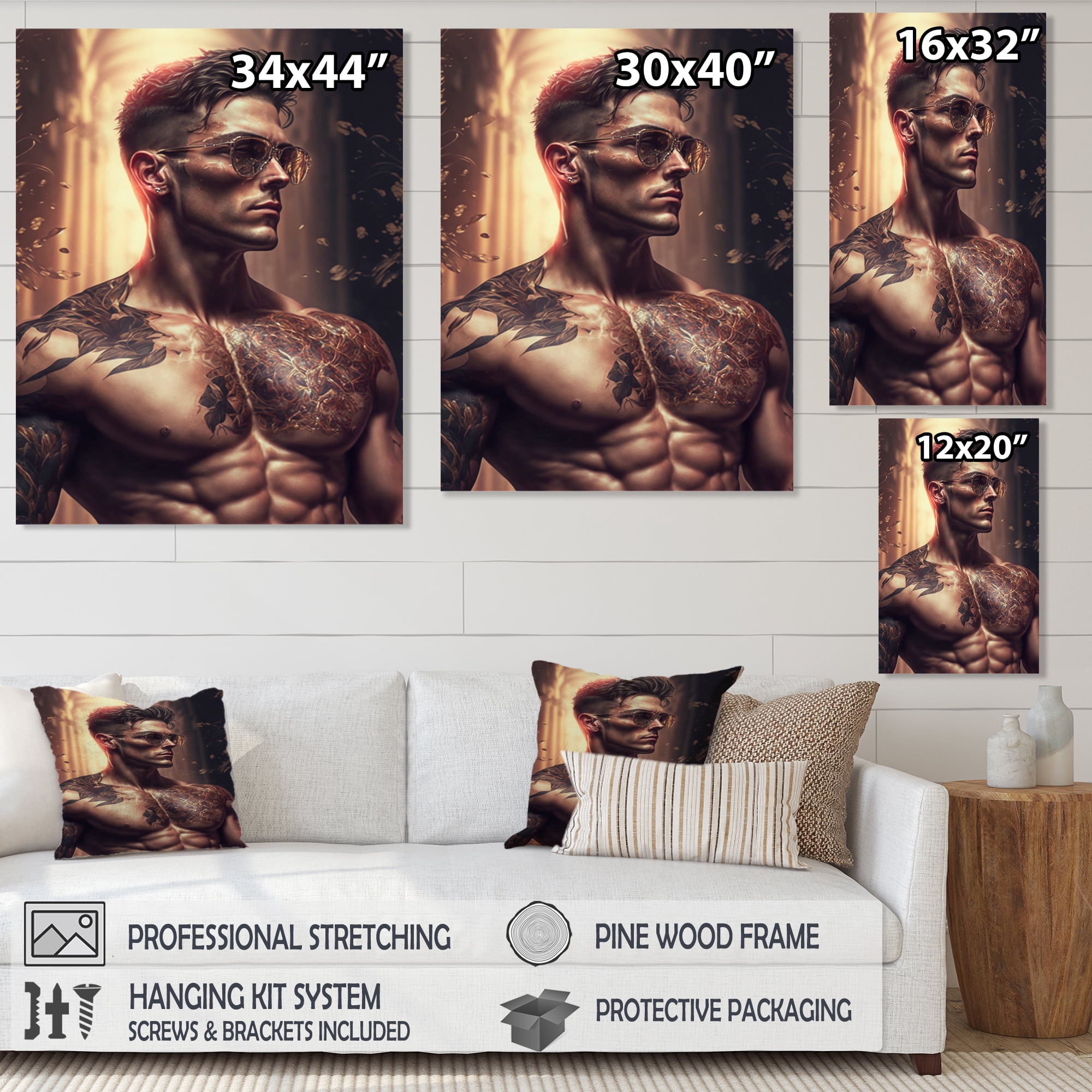 Designart Fashion Muscular Man With Sun Glasses 1 I Canvas Wall Art