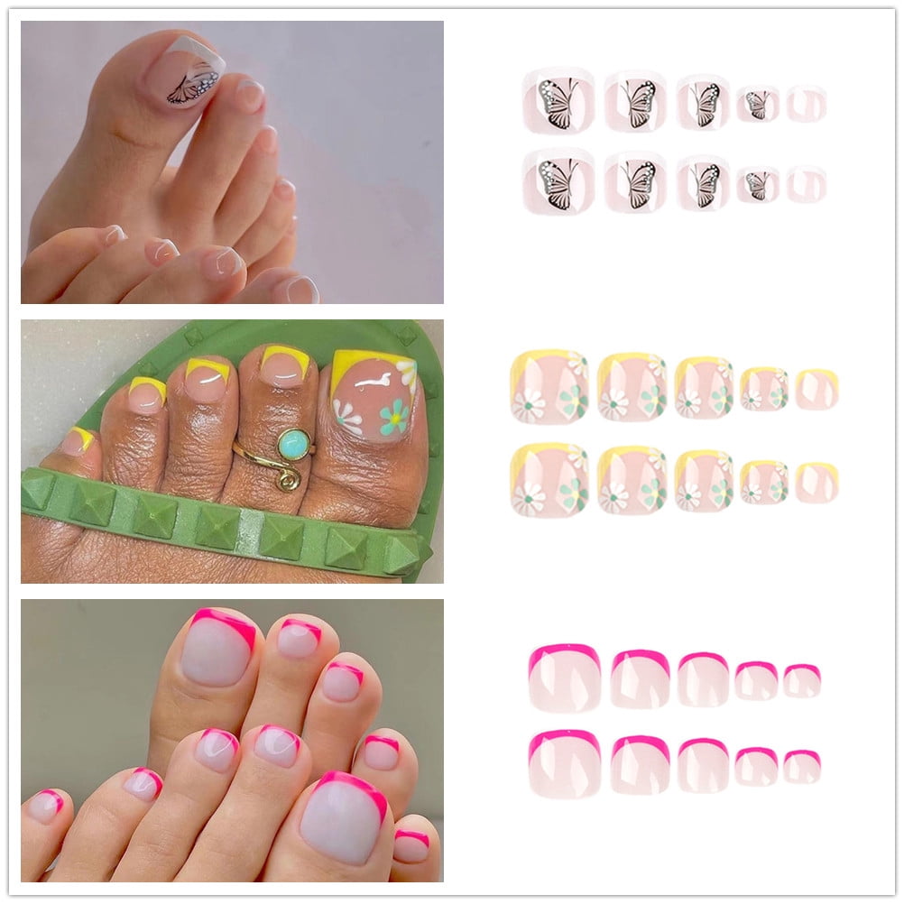 Fofosbeauty 72 pcs Press on Toe Nails, Short Square French Fake Toenails,#2  - Walmart.com