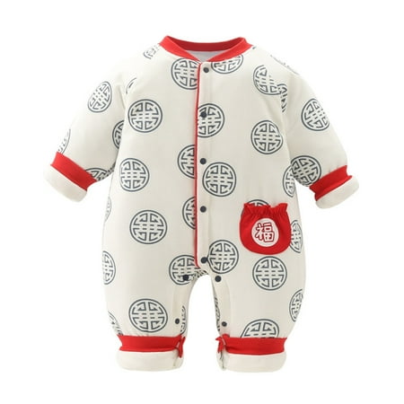 

Onesies For Baby Boy Baby Girl Calendar Chinese New Year Tang Suit Lined Long Sleeve Winter Warm Romper Jumpsuit Outfits For 0-3 Months