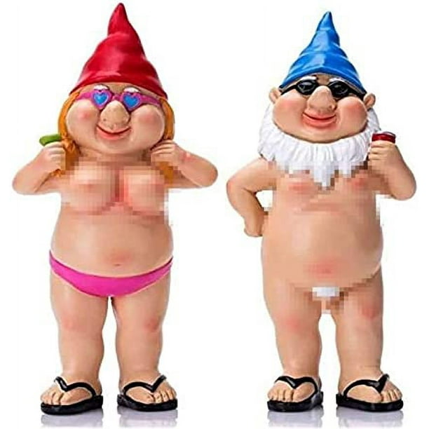 Juego de 2 gnomos de jardín, estatua de gnomo de jardín travieso, gnomo de jardín divertido, decoración artística de duende para adornos de césped, decoraciones de jardín interiores o exteriores. JM Rojo Verde