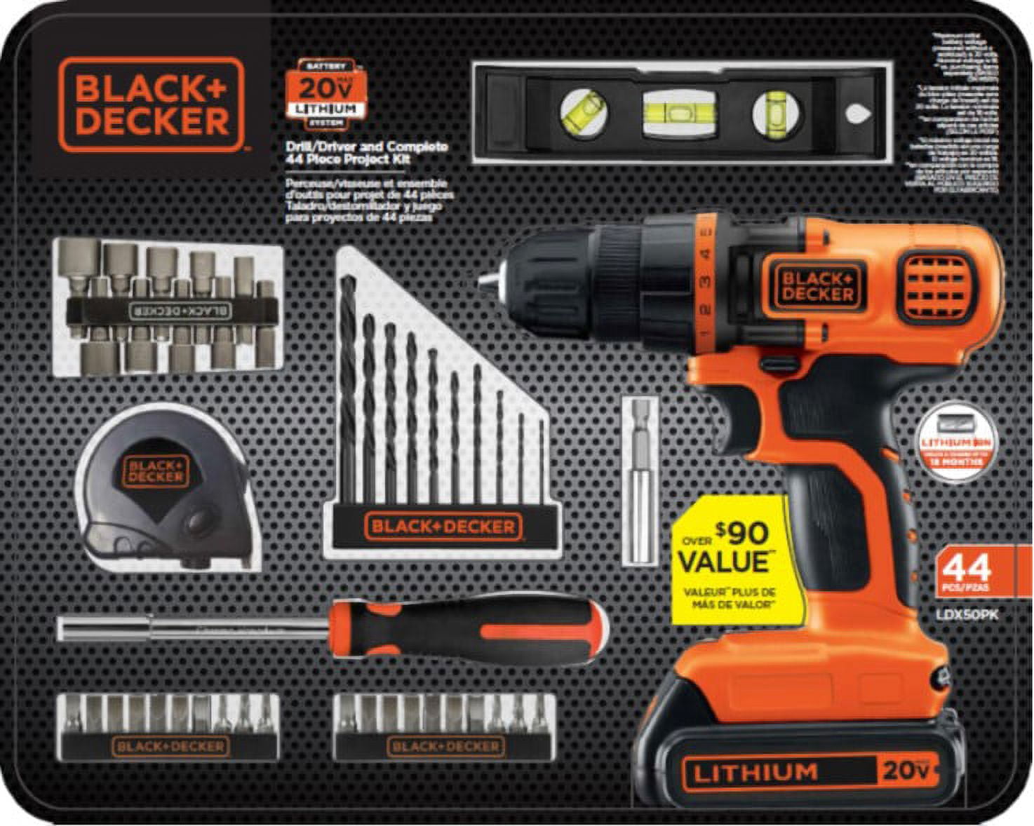 BLACK+DECKER 20-Volt MAX* Lithium-Ion Cordless Drill With 44-Piece Project  Kit 