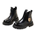 thumbnail image 3 of Black Chelsea Boots for Toddle Boys Girls Fashion Leather Side Zipper Kids Combat Ankle Booties, 3 of 5