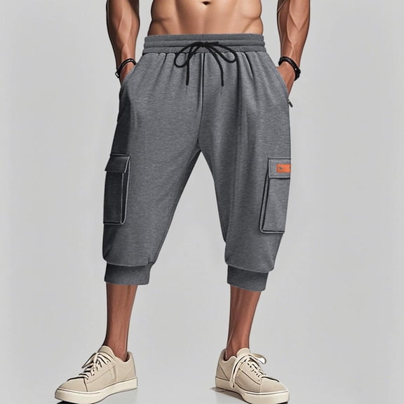 Ceisia Men's Mid Rise Drawstring Pocket Solid Color Jogger Outdoor Shorts 7 Inch Inseam Casual Summer Sport Beach Bottoms Dark Gray L Gifts for Father