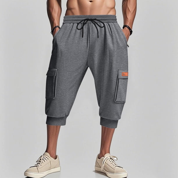 pstuiky Pantalones cortos para hombre, Pantalones cortos de cintura media para hombre, con bolsillo y cordón, de color liso, con pies fruncidos, para exteriores Pantalones cortos de golf