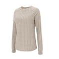 thumbnail image 5 of Qwertyu Knit Sweater Women Long Sleeve Crewneck Sweatshirts Trendy Tunic Pullover Tops with Thumb Holes Comfy Winter Sweaters Beige XL, 5 of 7