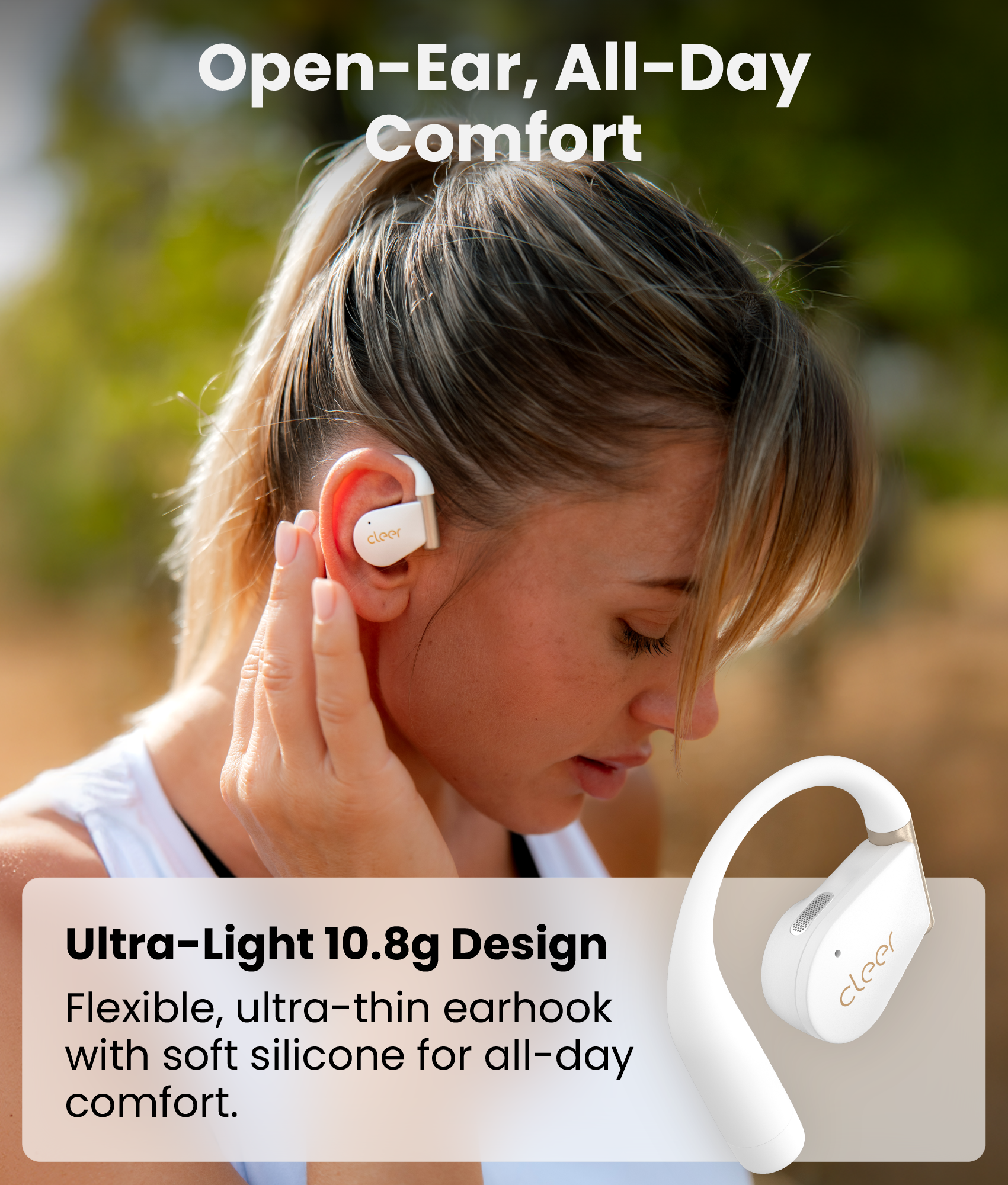 Cleer ARC 4 Open-Ear Sport Headphones with Dolby Audio & THX Certified Sound, IPX7 Waterproof Workouts & Running Sport Earbuds, 32H Playtime – White