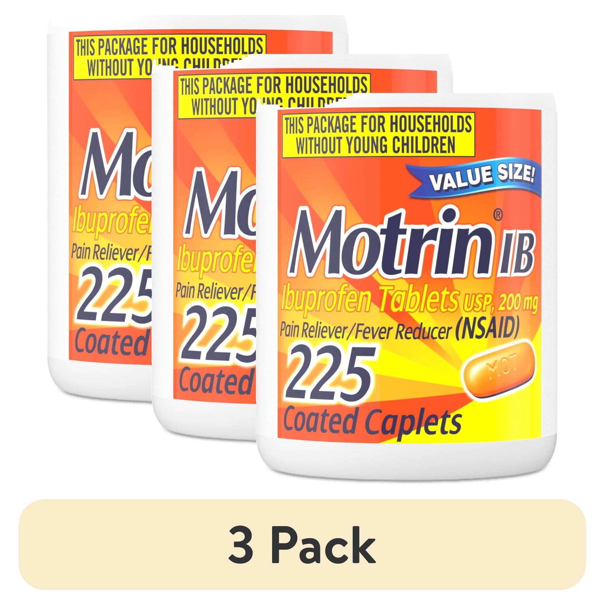 (3 pack) Motrin IB Ibuprofen Tablets, 200 Mg, 225 Count