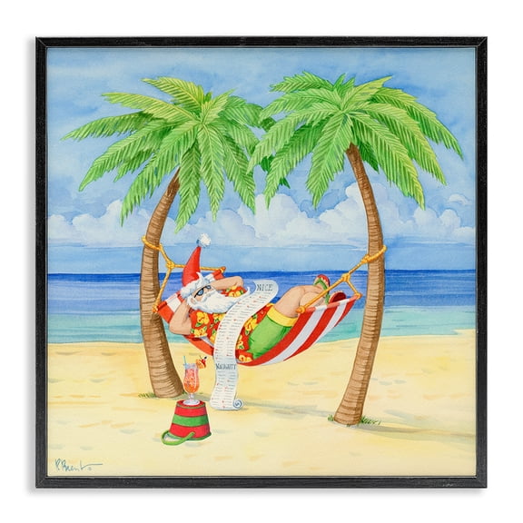 Stupell Industries Coastal Santa on Beach Hammock Black Framed Giclee Art, 12 x 12, by Paul Brent