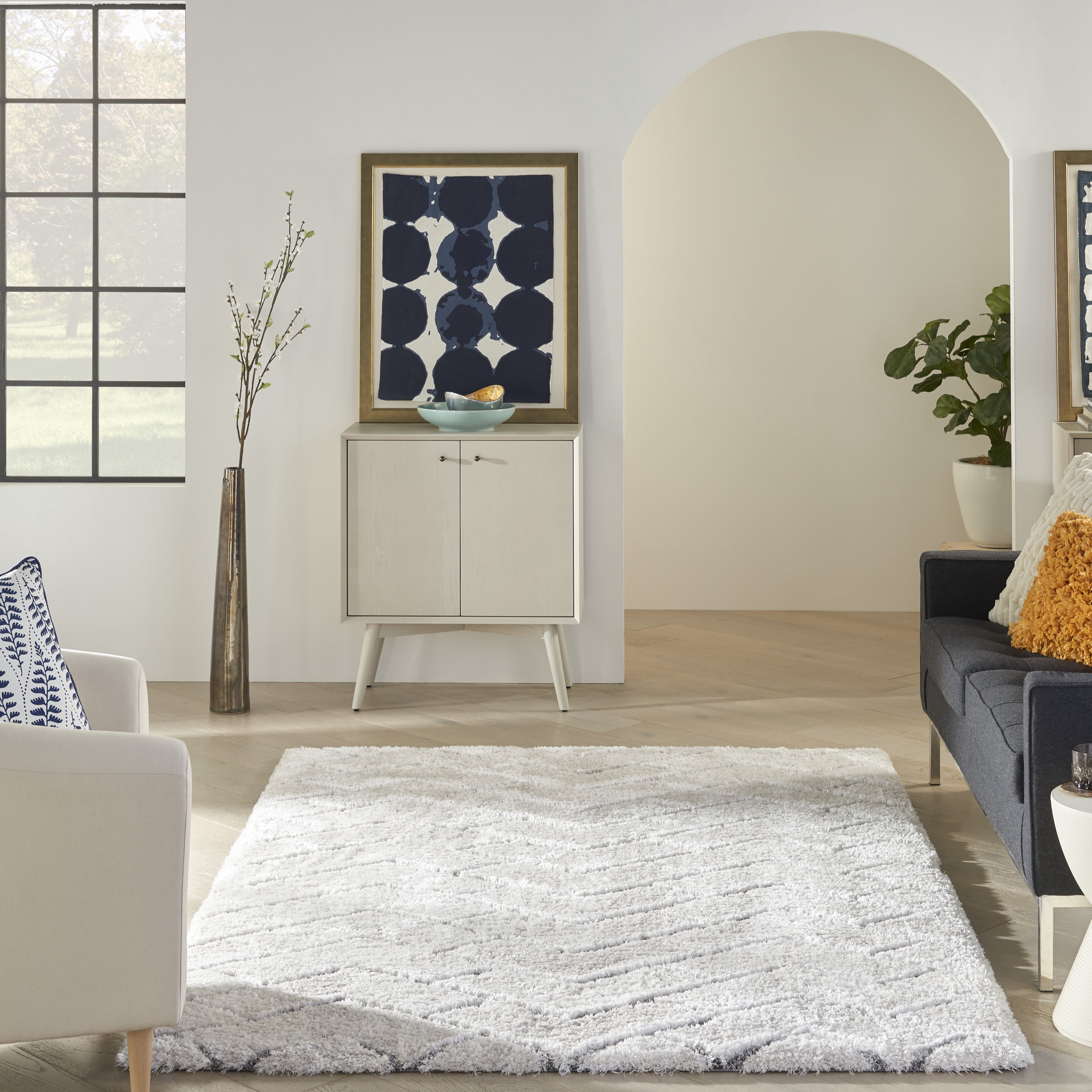 Nourison Dreamy Shag Abstract Contemporary Ivory/Grey 5'3" x 7'3" Area Rug