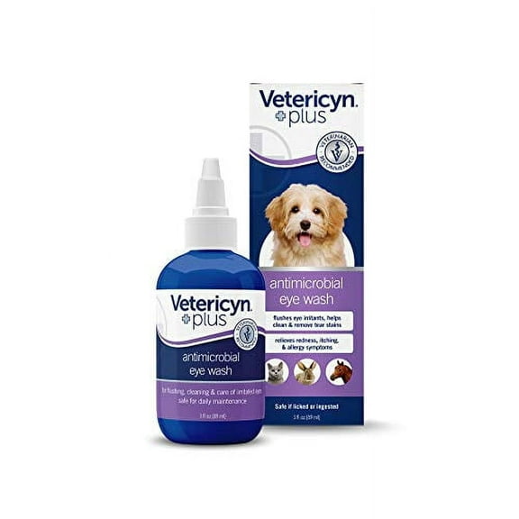 Vetericyn Plus All Animal Eye Wash. Pain-Free Solution for Abrasions and Irritations. Helps Relieve Pink Eye & Allergy Symptoms, Regular Eye Care for Dogs/Cats. 3 oz. (olor May Vary)