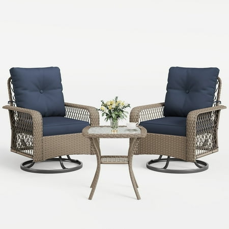 UDPATIO 5-Piece Patio Furniture Set,Outdoor Patio Furniture Set All-Weather Rattan Wicker Patio Conversation Set with Ottoman, Cushions & Glass Table for Garden & Backyard, Gray