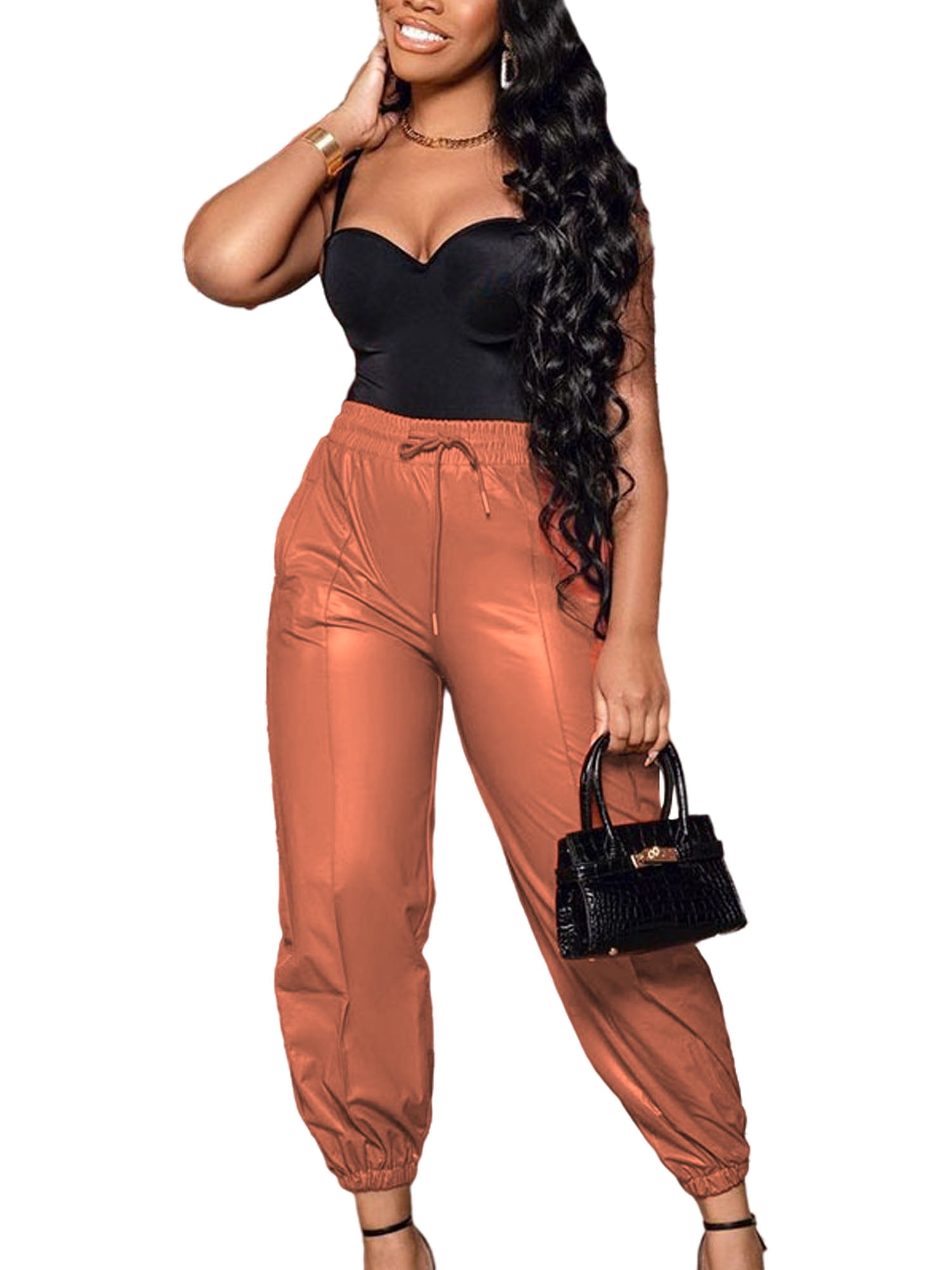 MAWCLOS Womens High Waist Faux Leather 