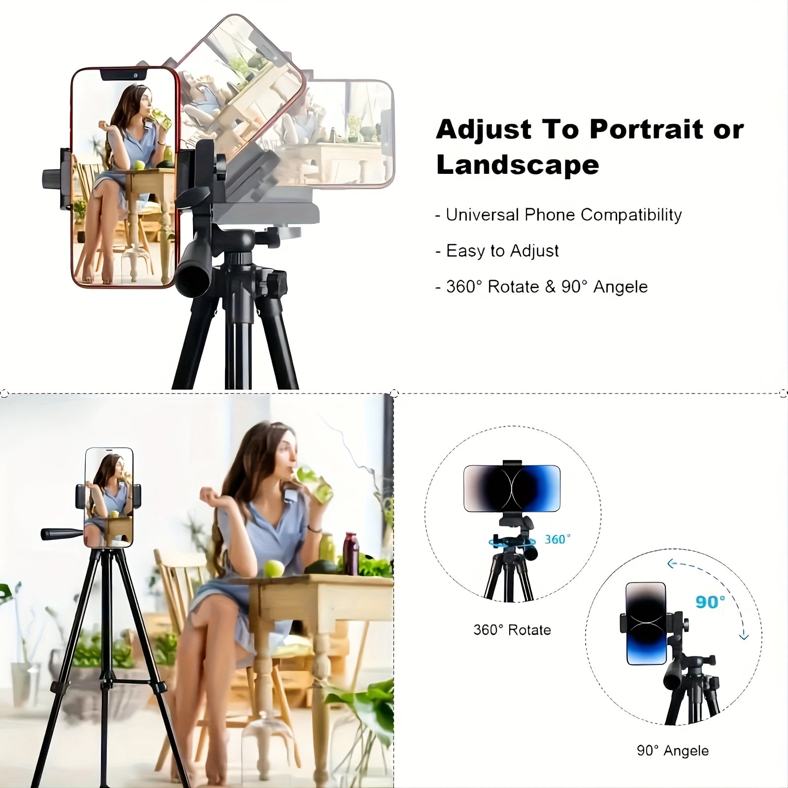 Professional Mobile & Camera Tripod - Dual-Use Travel Stand for iPhone, Android, Mirrorless and Action Cameras, Portable Handbag, Black
