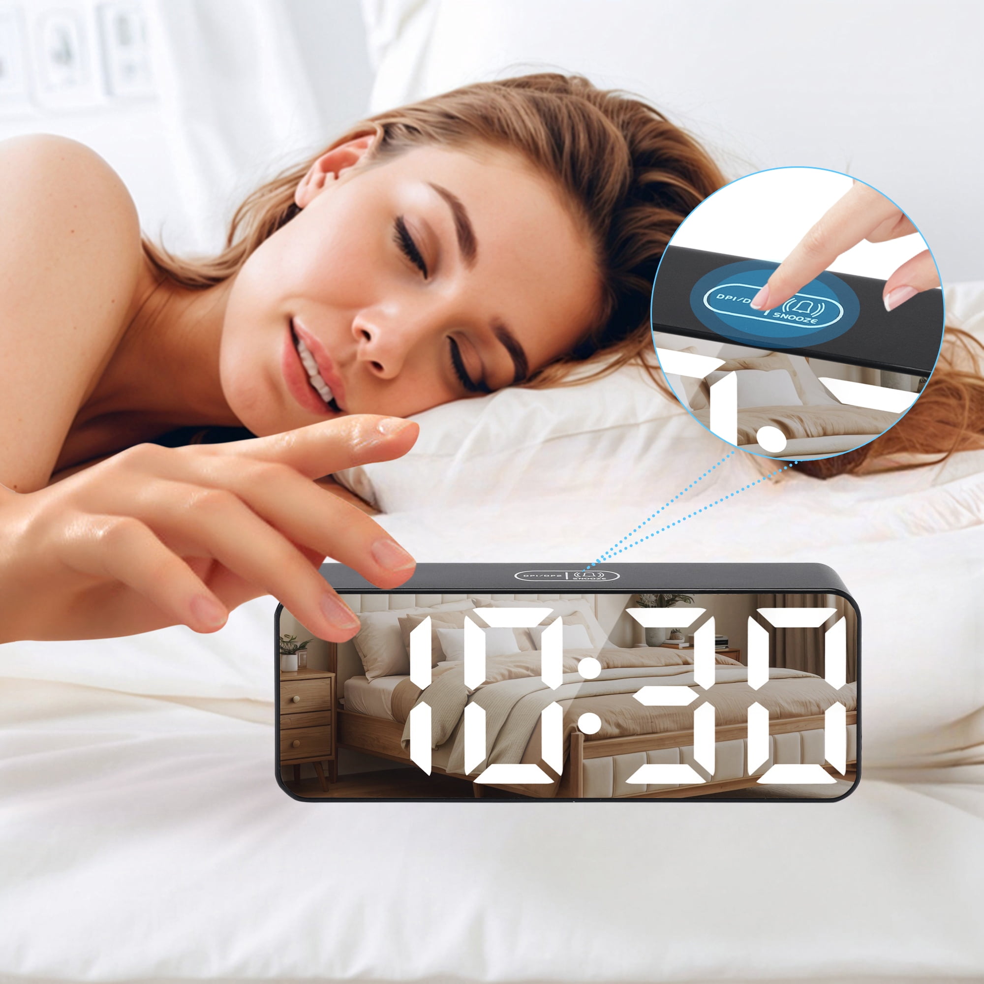 Unique Bargains Digital Alarm Clock Black Housing With Green Light 5.5"L x 1.2"W x 2.2"H