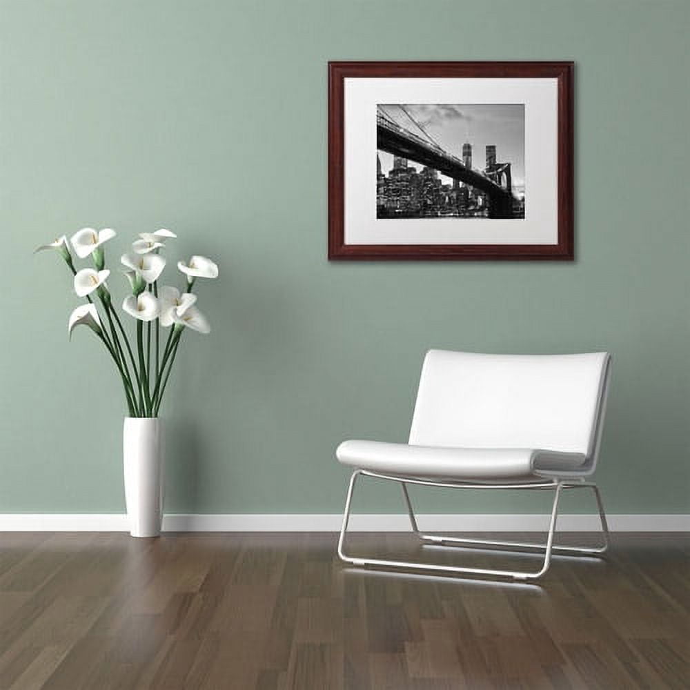 Trademark Fine Art "Brooklyn Bridge 5" Canvas Art by CATeyes, White Matte, Wood Frame