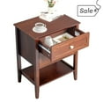thumbnail image 2 of Tcbosik Farmhouse End Table, 3-Tier Storage Nightstand with 2 Drawers, Retro Bedside Table w/ Open Storage and Classic Wood Feet, 22"L x 15.3"W x 27.9"H, Brown, 2 of 8