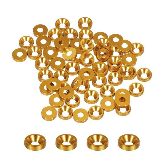 50pcs M3 Counterbore Washers, 8mm/0.31inch Anodized Aluminum Alloy, Head Gaskets for Screw RC, Gold