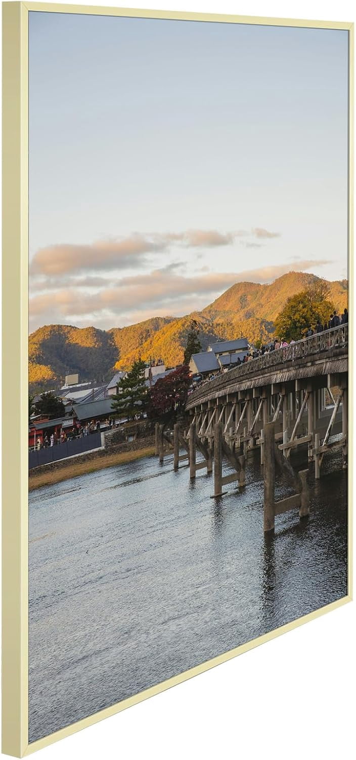 Frametory, 18x24 Aluminum Picture Frame, Real Glass Front, Display 18 x 24 Photo for Wall, 18 by 24 Poster Frame, Hook for Horizontal/Vertical Mount (Gold 4 PACK)