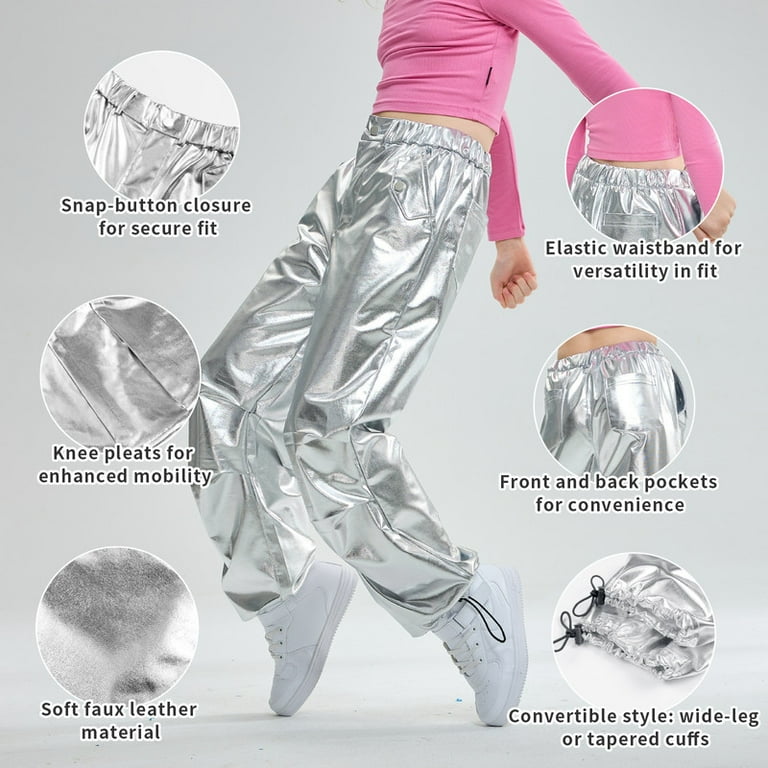 LOLANTA Girls Metallic Jogger Pants Shiny Jazz Street Hip LOLANTA Girls Metallic Jogger Pants Shiny Jazz Street Hip