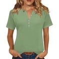 thumbnail image 2 of Women’s Short Sleeve V Neck Button Down Casual Loose Fit Top Soft Lightweight Basic Pullover Blouse Shirt for Daily Wear, 2 of 6