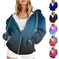 HAPIMO Women's Fashion Gradient Coat Loose Jackets Casual Drawstring Sweatshirts Long Sleeve Outwear Pockets Winter Outfits Zip Up Hoodie Fall Blue L