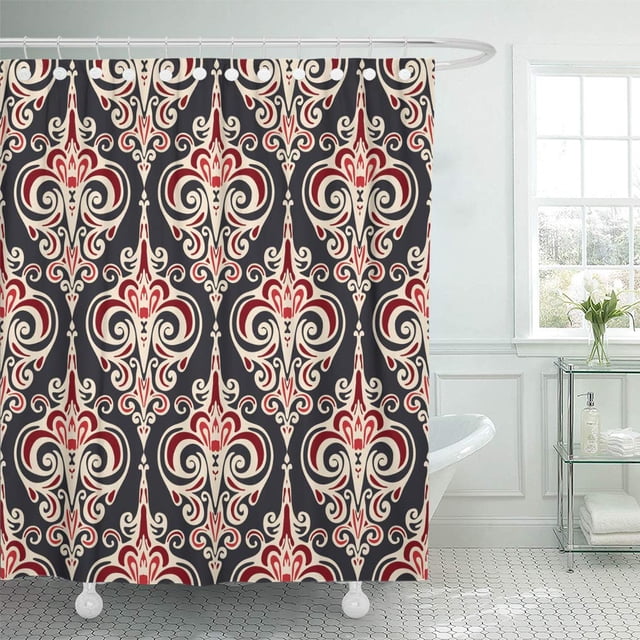 ABPHQTO Ikat Luxury Damask Seamles Motif Vector Pattern Floral Medallion Cortina de ducha 150x180 cm