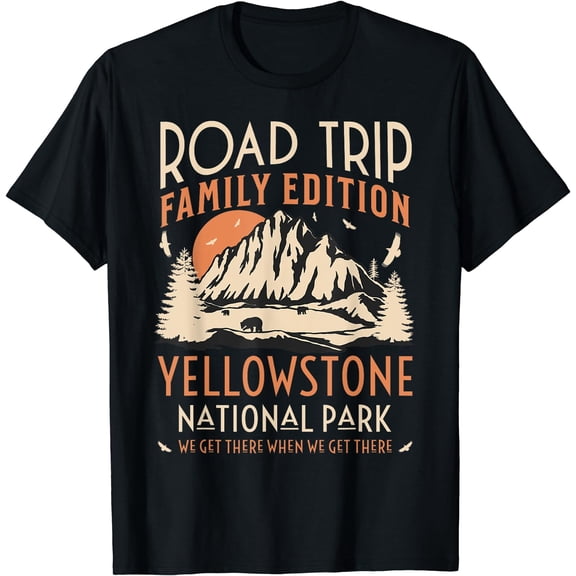 Yellowstone US National Park Family Road Trip Vacation T-Shirt Black Small
