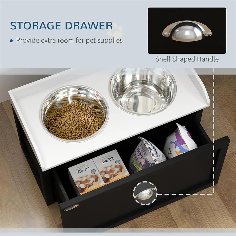 Topcobe Pet Feeding Station Pet Dish Bowl Set with Storage, 2 Elevated Dog Bowls for Large Sized Dogs, Dog Bowl Stand, Dog Feeding Station, White and Black